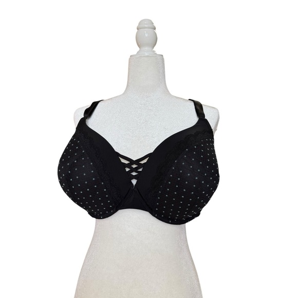Torrid Curve 360 Back Smoothing Push-Up Plunge Bra Plus Size 46F Black Polka Dot - Picture 11 of 11
